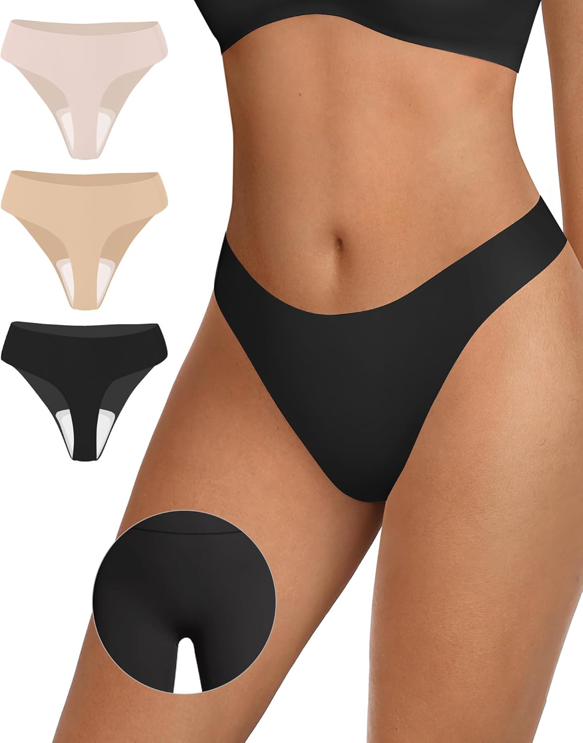 OEAK Seamless Thongs for Women Invisible Thongs No Show Thong Panty Liners Tangas Comfortable Workout G-Strings Underwear