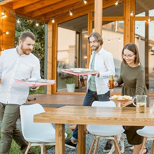 Miniatura 7 de Sintuff 20 bandejas de plástico de comida rápida a granel, bandejas coloridas para cafetería, bandejas para servir restaurante, bandeja para