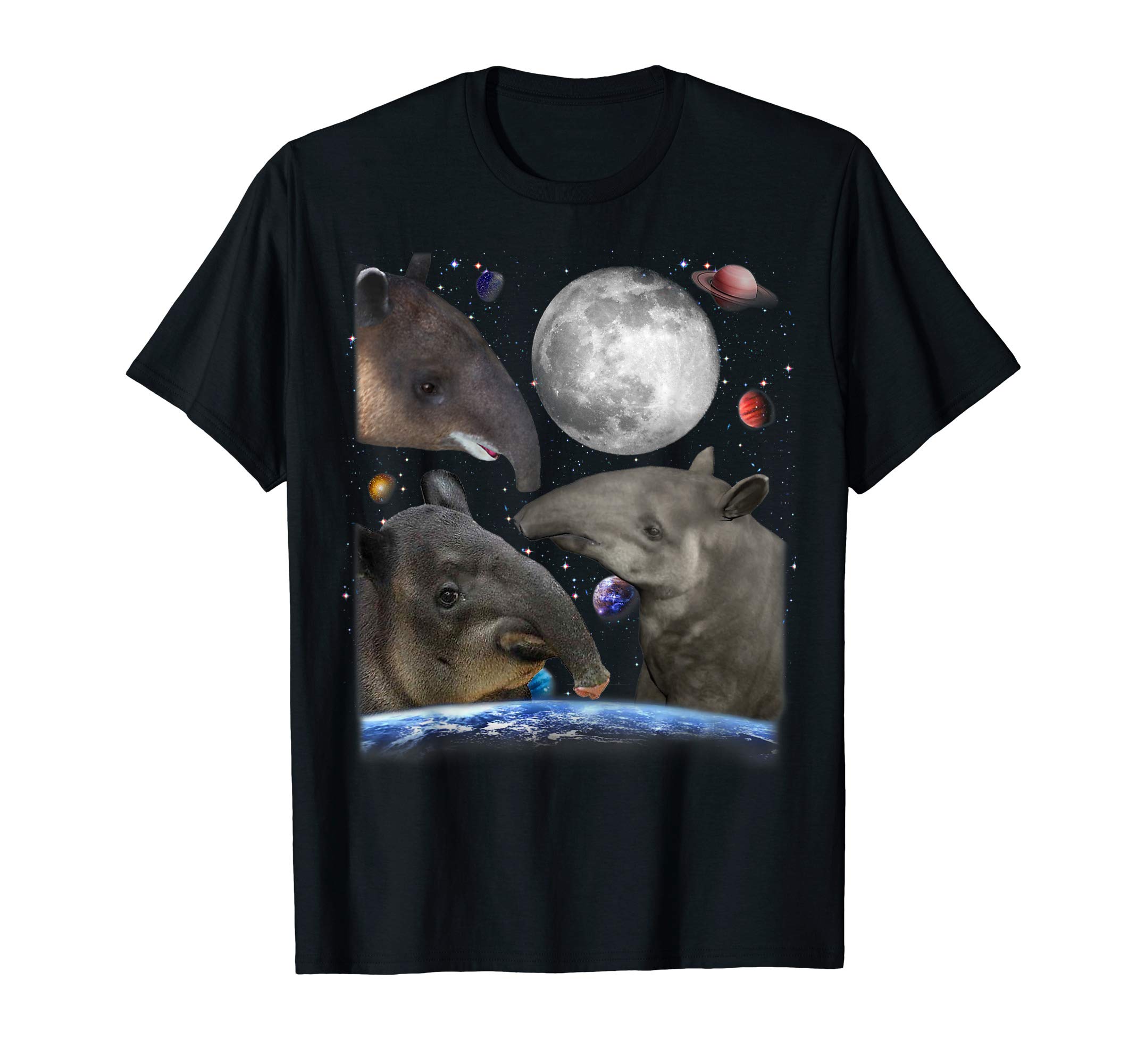 Funny Cute Tapir Clothing Co.Universe Three Moon Tapirs Random Galaxy Stars Tapir Design T-ShirtOEKO-TEX STANDARD 100
