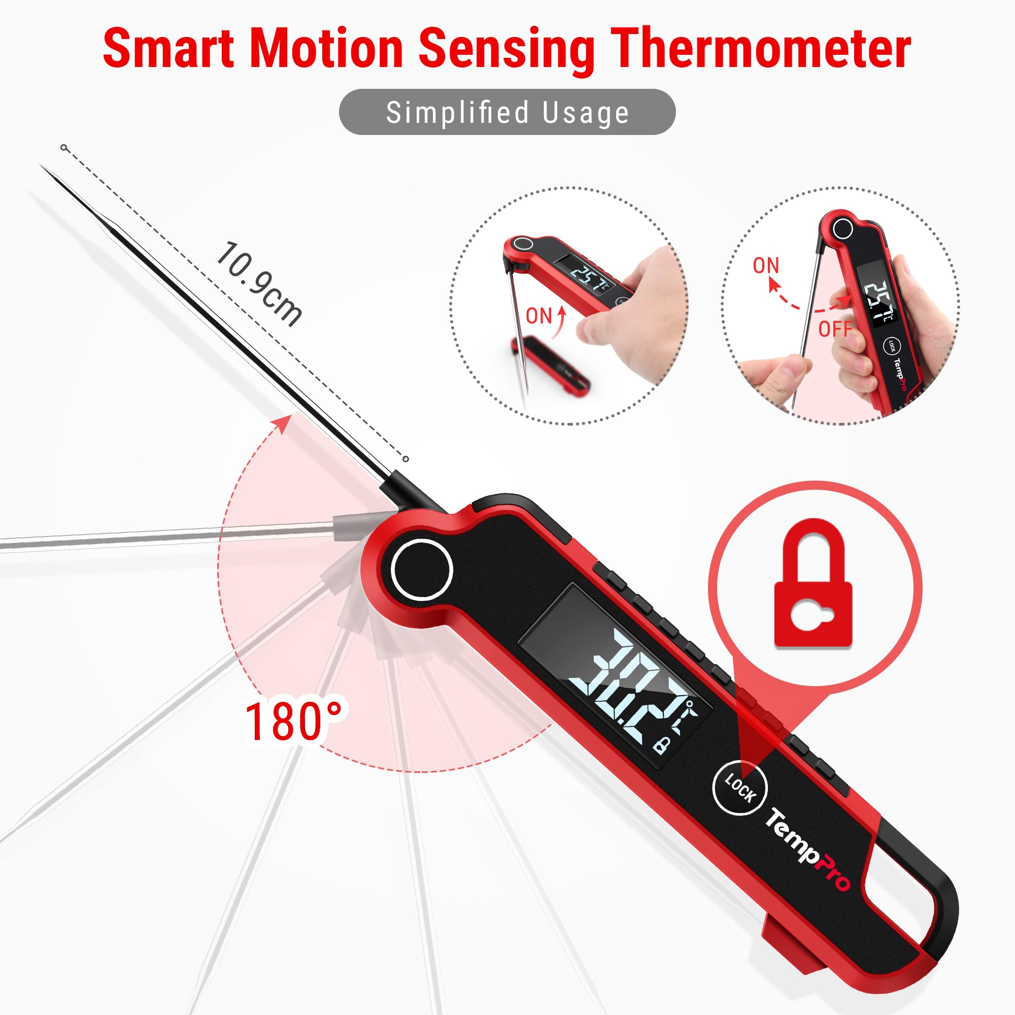 ThermoPro TP620 Thermometre Cuisine Professionnel à Lecture Instantanée, Termometre Cuison LCD à Rétroéclairage avec Détection de Mouvement, Thermometre Cuisson Numérique pour Aliments, Barbecue, Four