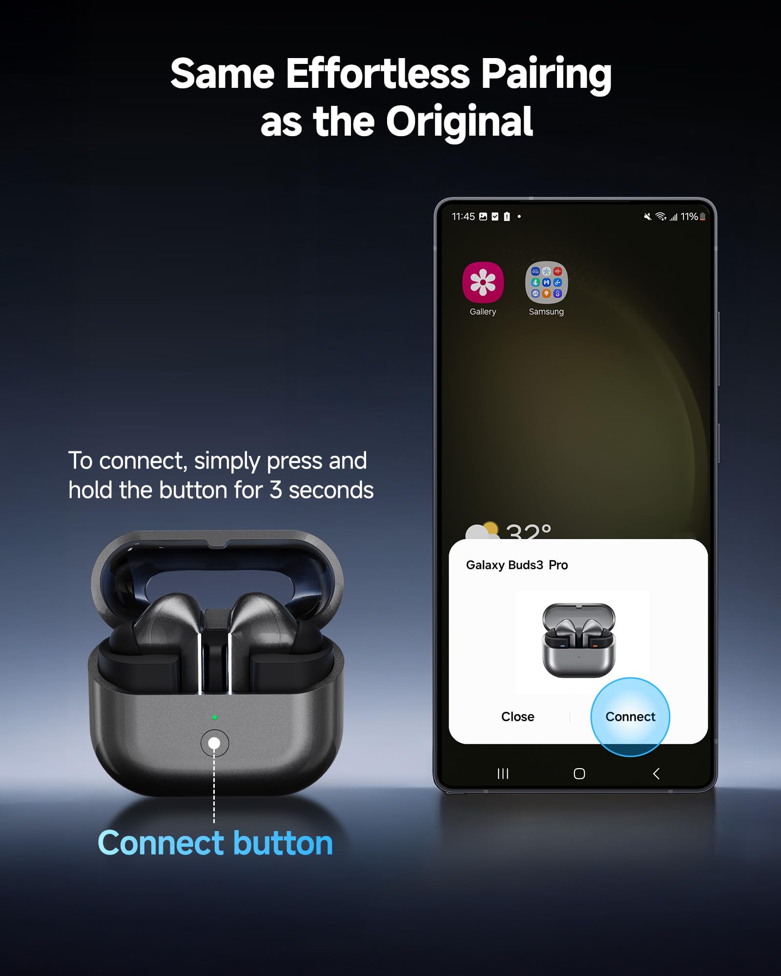 Estuche de Carga Compatible con Samsung Galaxy Buds 3 Pro, Caja de reemplazo con función de emparejamiento, Compatible con Carga inalámbrica (Auriculares no incluidos) Y033P