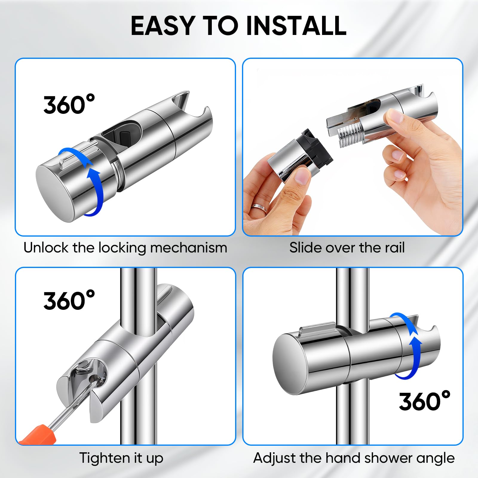 URAQT Universale Supporto Soffione Doccia, Supporto Doccia Regolabile a 360°, Rimovibile Supportos per Doccias Adatto per Asta Doccia da Diametro 18-25 mm, Universale Doccias Supportos Accessori Bagno