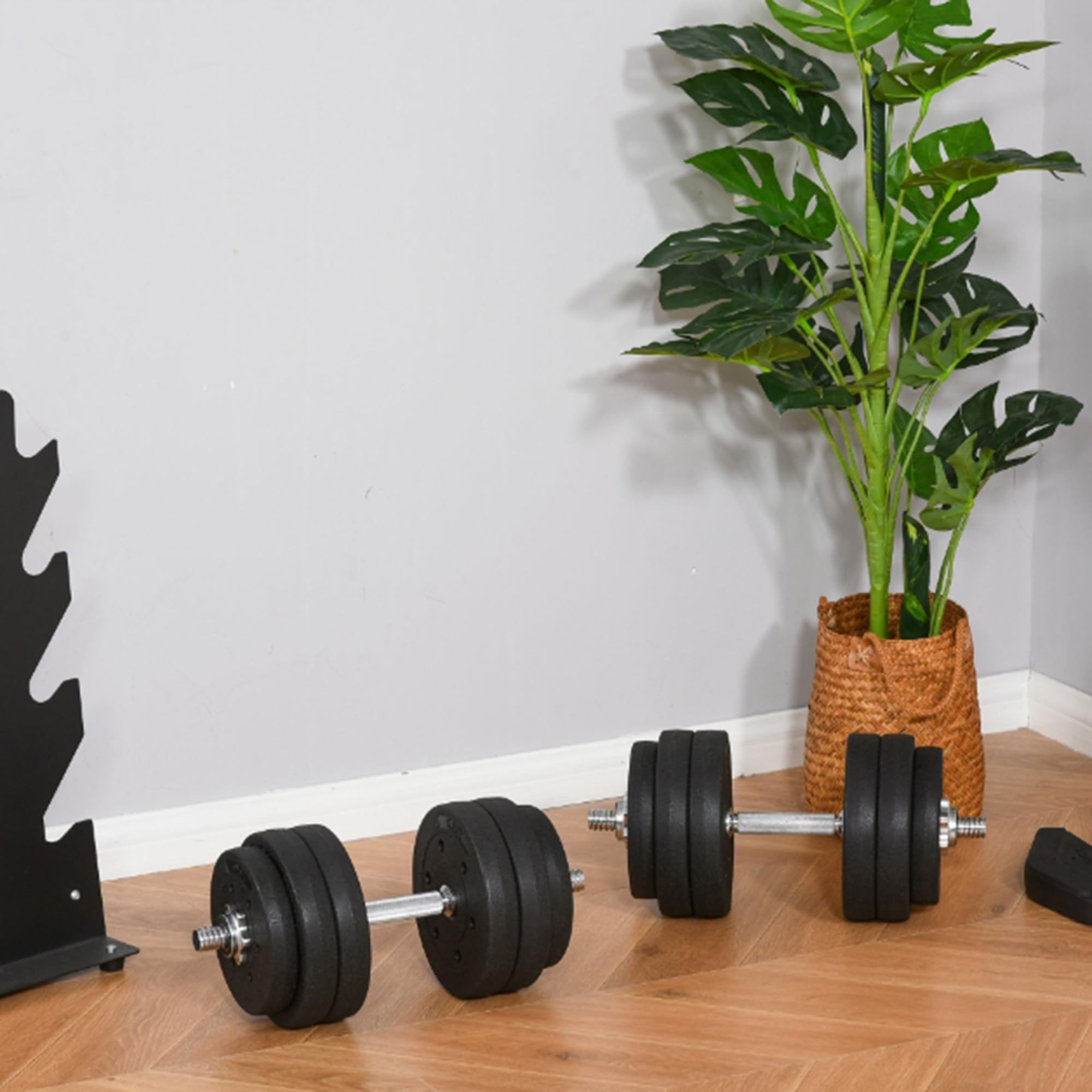HOMCOM Set Manubri Palestra 25/30kg, Pesi Palestra con 12 Dischi e 2 Manubri da 2 kg per Allenamento a Casa, Nero