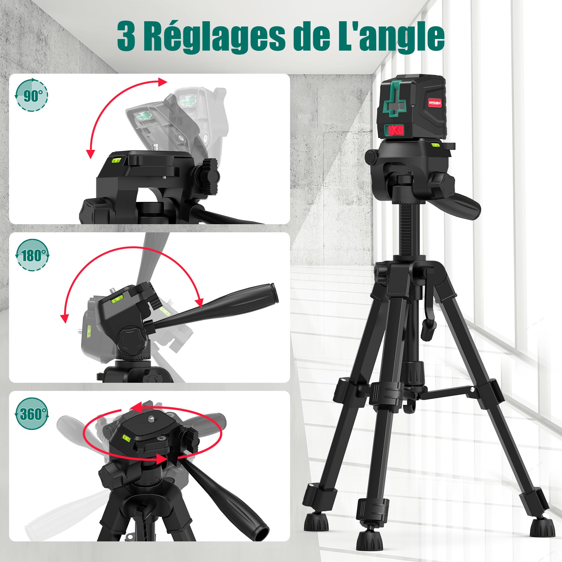 HYCHIKA Niveau Laser avec Trepied, Niveaux Laser Autonivelant avec 2 Piles AA et Pochette de Transport, Lazer Niveaux Vert pour Décoration de Maison, Dricolage