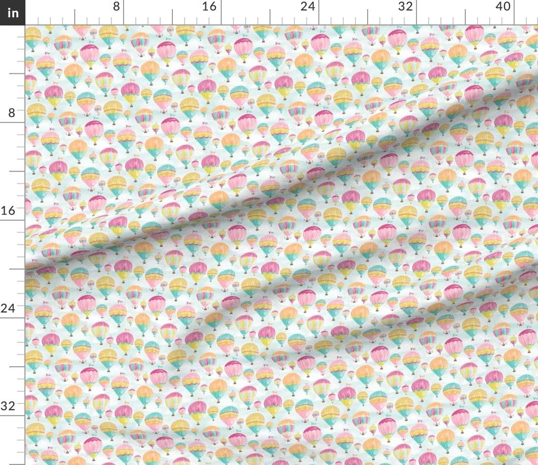 Spoonflower Fabric - Hot Air Balloons Smaller Sky Clouds Pastel Watercolor Printed on Petal Signature Cotton Fabric by The Yard - Sewing Quilting Apparel Crafts Decor