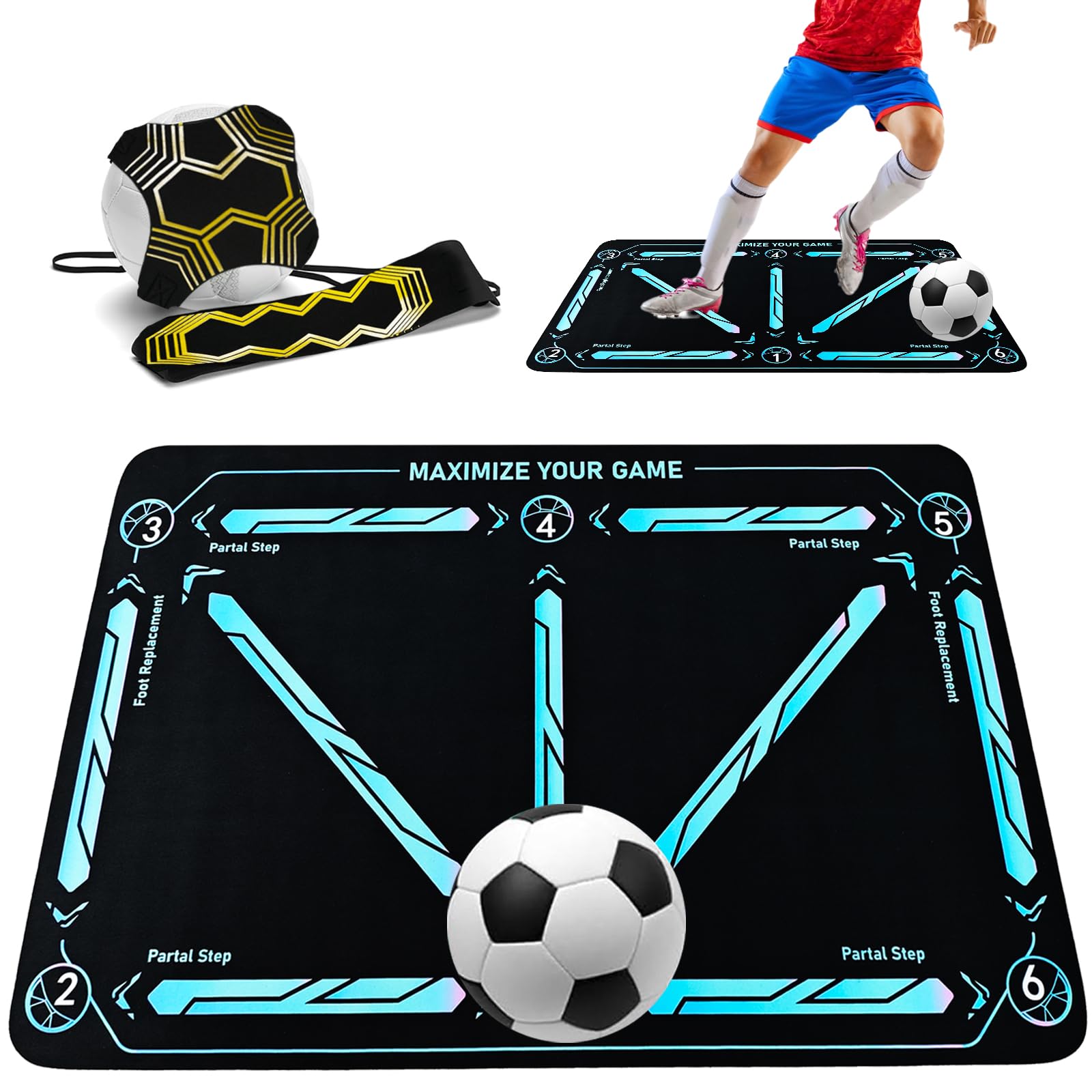 Soccer Training Equipment,Soccer Practice Equipment,Soccer Training Mat,Soccer Train Mat for All Levels,Non-Slip Silent Equipment for All Ages to Improve Speed, Strength and Coordination