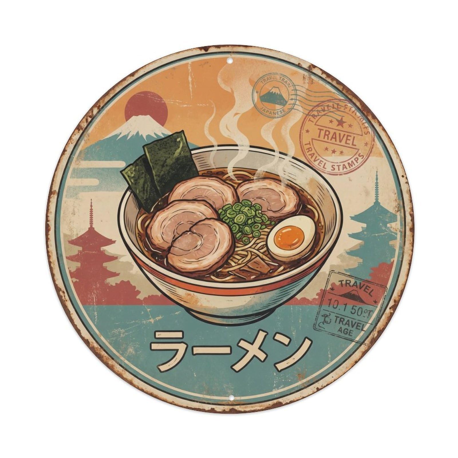 Cxhjca 8X8inch(20X20cm) Ramen Japanese Noodles Vintage Travel Cuisine Street Metal Tin Sign
