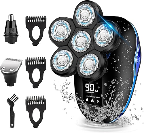 Afeitadoras eléctricas de cabeza para hombres calvos, kit mejorado 6 en 1 impermeable para aseo húmedo y seco, afeitadora eléctrica para hombres,