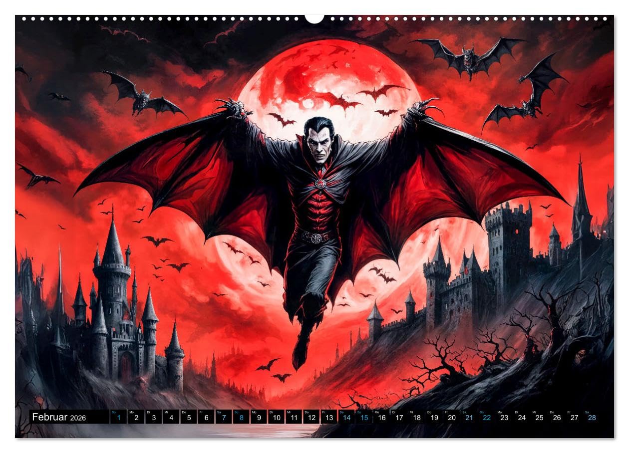 Finsternis der Vampire - Mystischer düsterer Fantasy Kalender (hochwertiger Premium Wandkalender 2026 DIN A2 quer), Kunstdruck in Hochglanz: ... einzigartigen Kalender (CALVENDO Glaube)