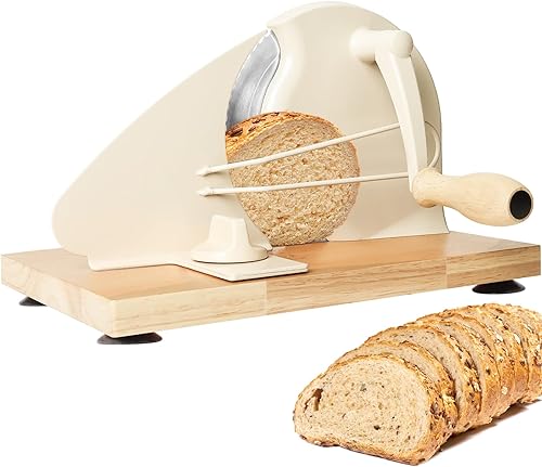 Manual Bread Slicer for Homemade Bread,Even Slicing Thickness-Adjustable Slices,Sourdough Slicer with Scale Lines&SuperStrong SuctionCup Fixation (Cream-Guide)