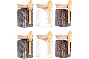 LEAVES AND TREES Y Set of 6 Square Glass Jars with Bamboo...