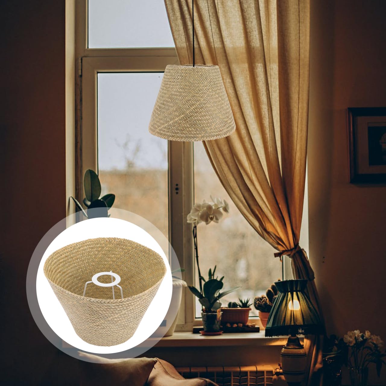 Lampenschirm Aus Bambus Mit Metall Handgewebt Vintage Korblampenschirm Für Tisch Und Stehlampen Warme Beleuchtung Für Wohnzimmer Und Schlafzimmer