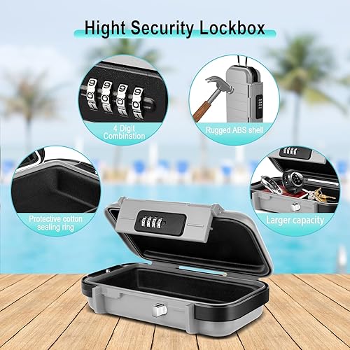 Miniatura 6 de BKNOOU Caja fuerte portátil con cadena extraíble, caja de seguridad antirrobo para playa y viajes, caja de seguridad de combinación impermeable para