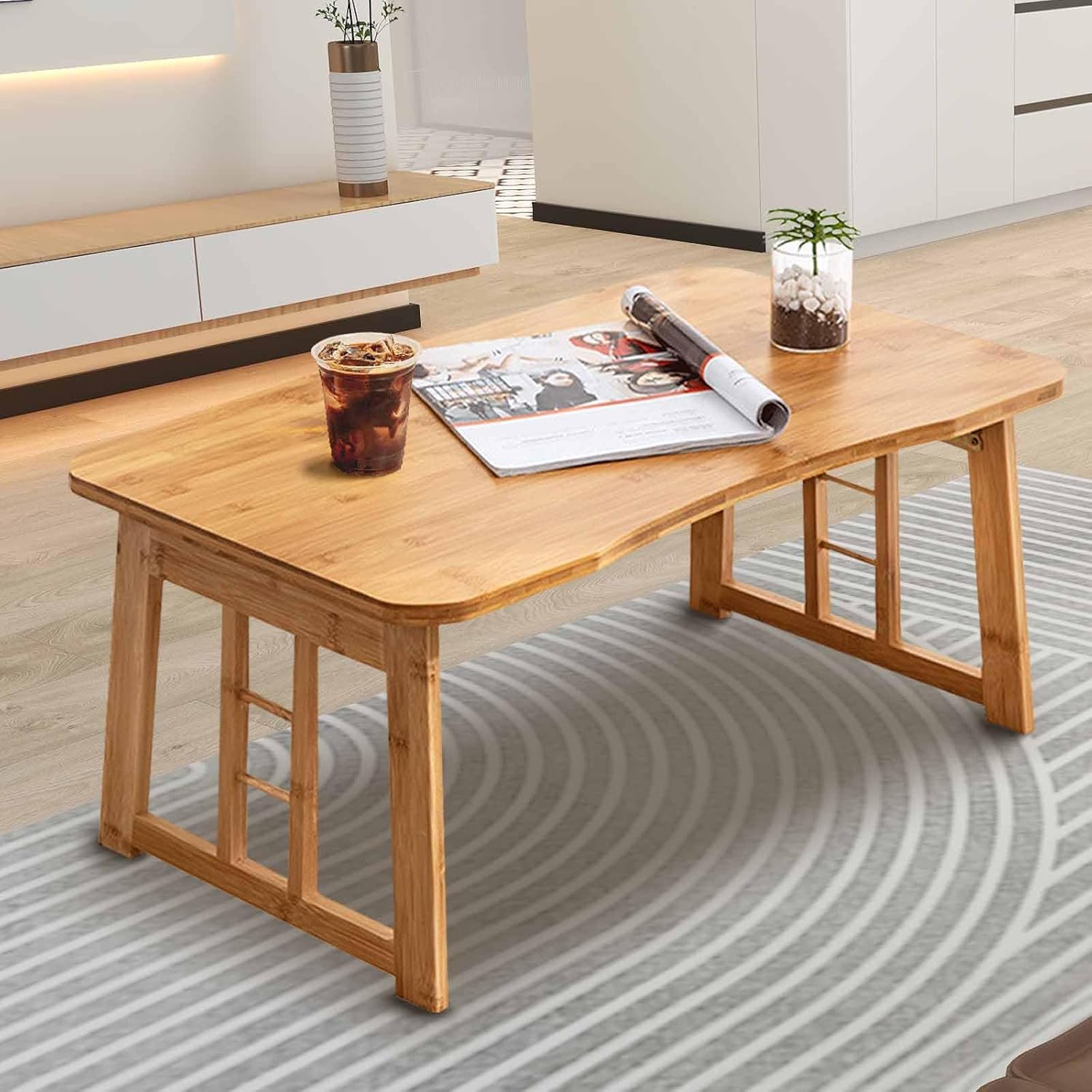 Foldable Coffee Table Folding Legs Small Desk Low Tea Table for Living Room Outdoor Window Tatami Tea Room Balcony,No Assembly