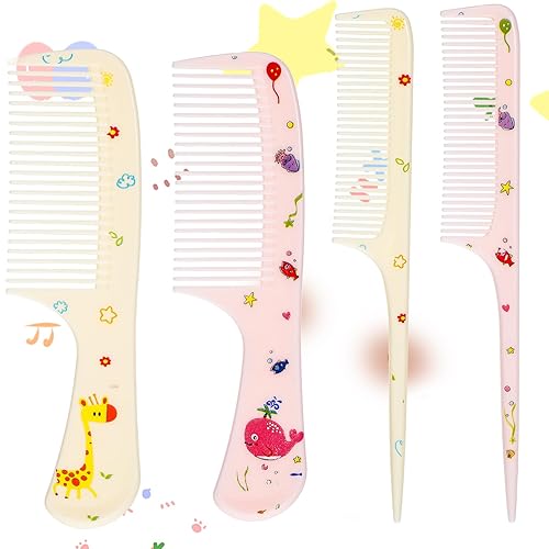 Miniatura 12 de Juego de 6 peines para bebé, pequeños y lindos peines de dientes finos para niños pequeños y cola de rata, peines de plástico para separar cabello