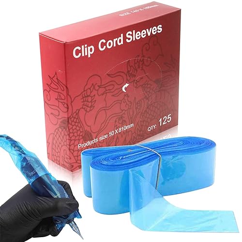 Romlon - 125 fundas de clip de tatuaje, fundas de cordón de clip de tatuaje profesionales, fundas desechables de seguridad para tatuaje, accesorios