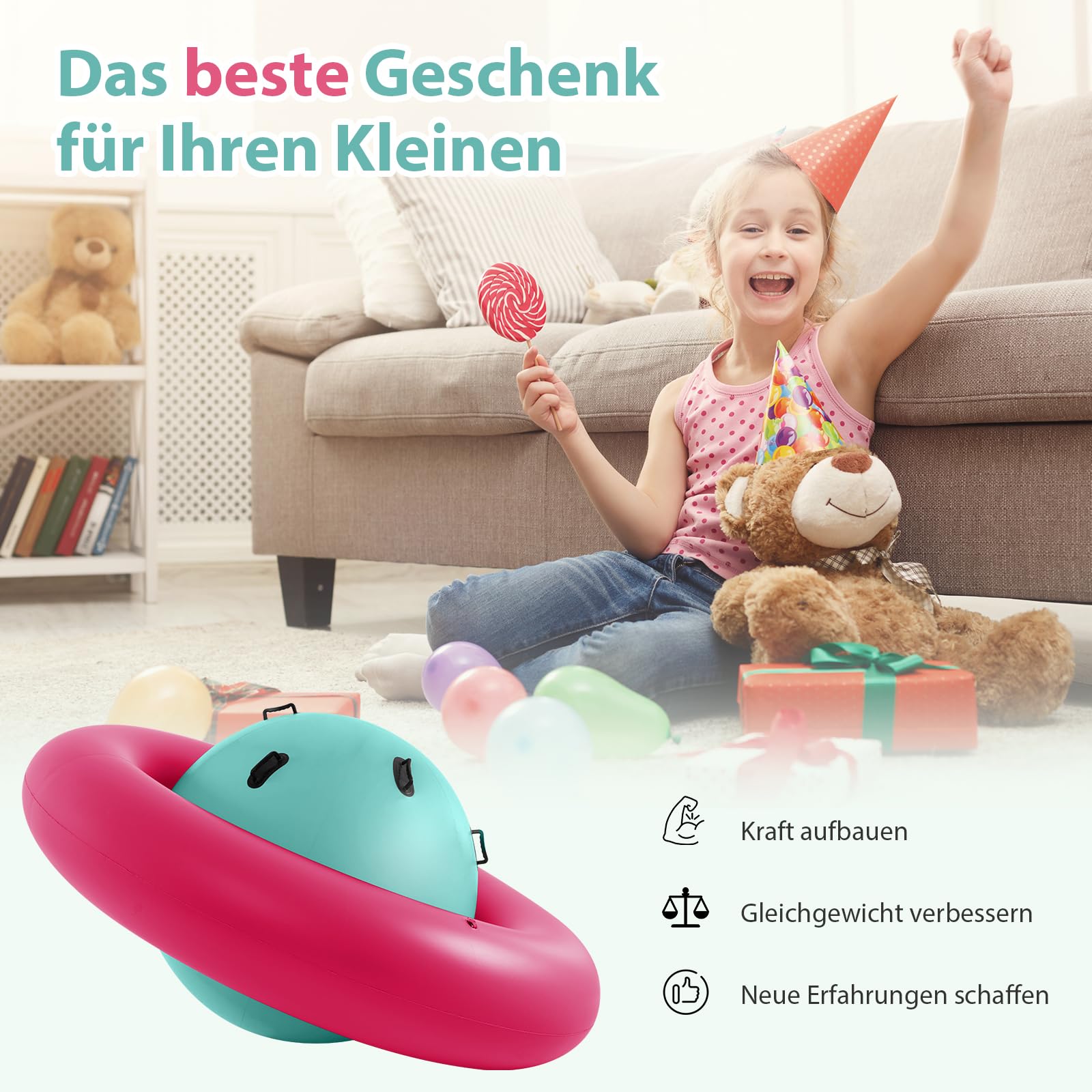SOARS Aufblasbare Kletterkugel, Hüpfball zum Klettern für Kinder ab 5 Jahren, Kletterkuppel mit 6 Griffen bis zu 113kg belastbar (Grün+ Rosa)