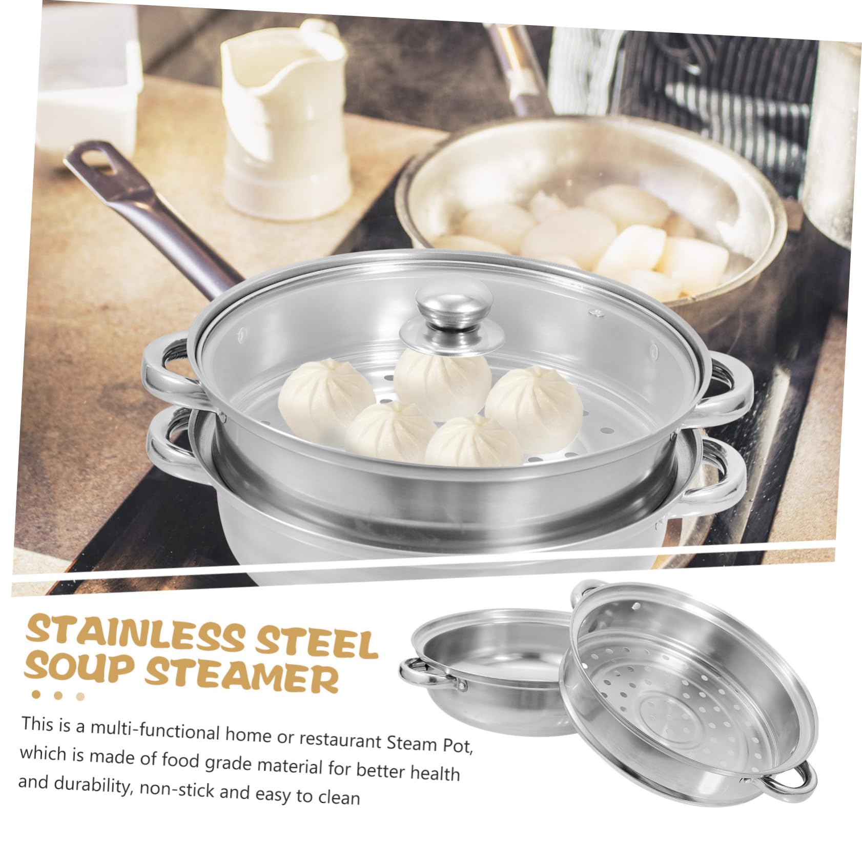 Cabilock Vaporera de Alimentos Olla de Vapor de Acero Inoxidable Doble Asa Utensilios de Cocina para Cocina y Restaurante Vaporera Práctica para Cocinar Alimentos