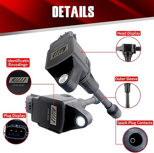 Vista 4 de Juego de 6 bobinas de encendido compatibles con Nissan Infiniti Maxima Quest Pathfinder Murano Altima Q50 QX60 FX35 3.5L V6 UF550