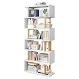 SORCEDAS Bookshelf Geometric Bookcase S Shaped Industrial Bookshelf Storage Display Stand Shelf for Living Room Bedroom and Office Room (White, 6 Tier)