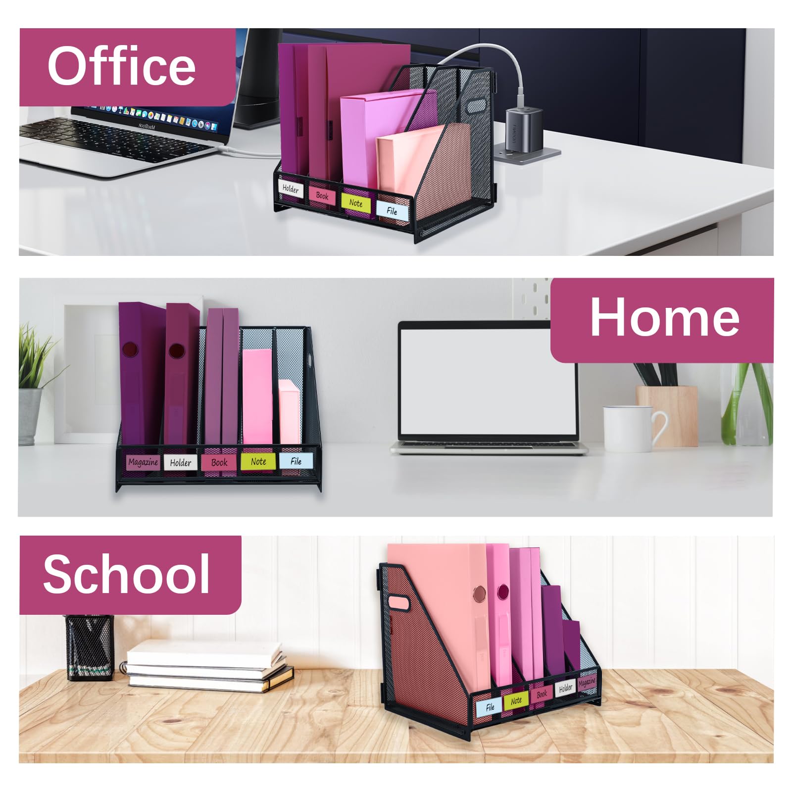 5 Fächer Stehsammler A4 aus Metall, Zeitschriften und Mappen bis Format A4, Ablage für Dokumente Hefte, Archivbox, Zeitschriftenhalter für Heim, Büro & Schule – Schwarz