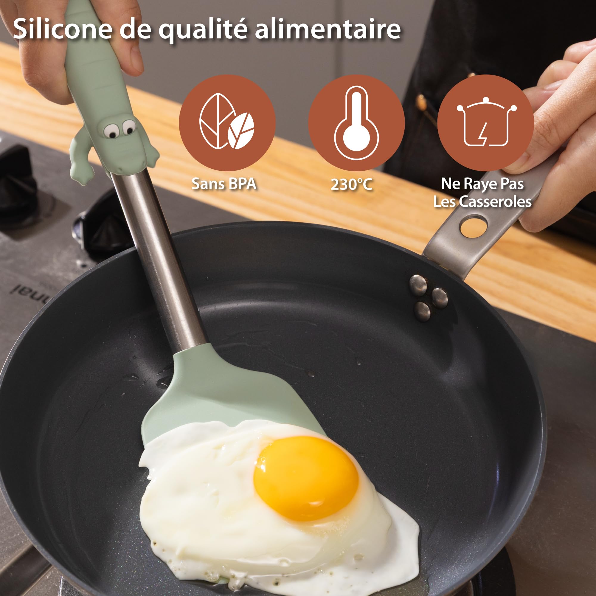 BONE Ensemble Ustensiles de Cuisine en Silicone – Spatule, Cuillère & Louche à Pâtes – Résistant à 230°C, Antiadhésif & Autoportant – 3 Pièces