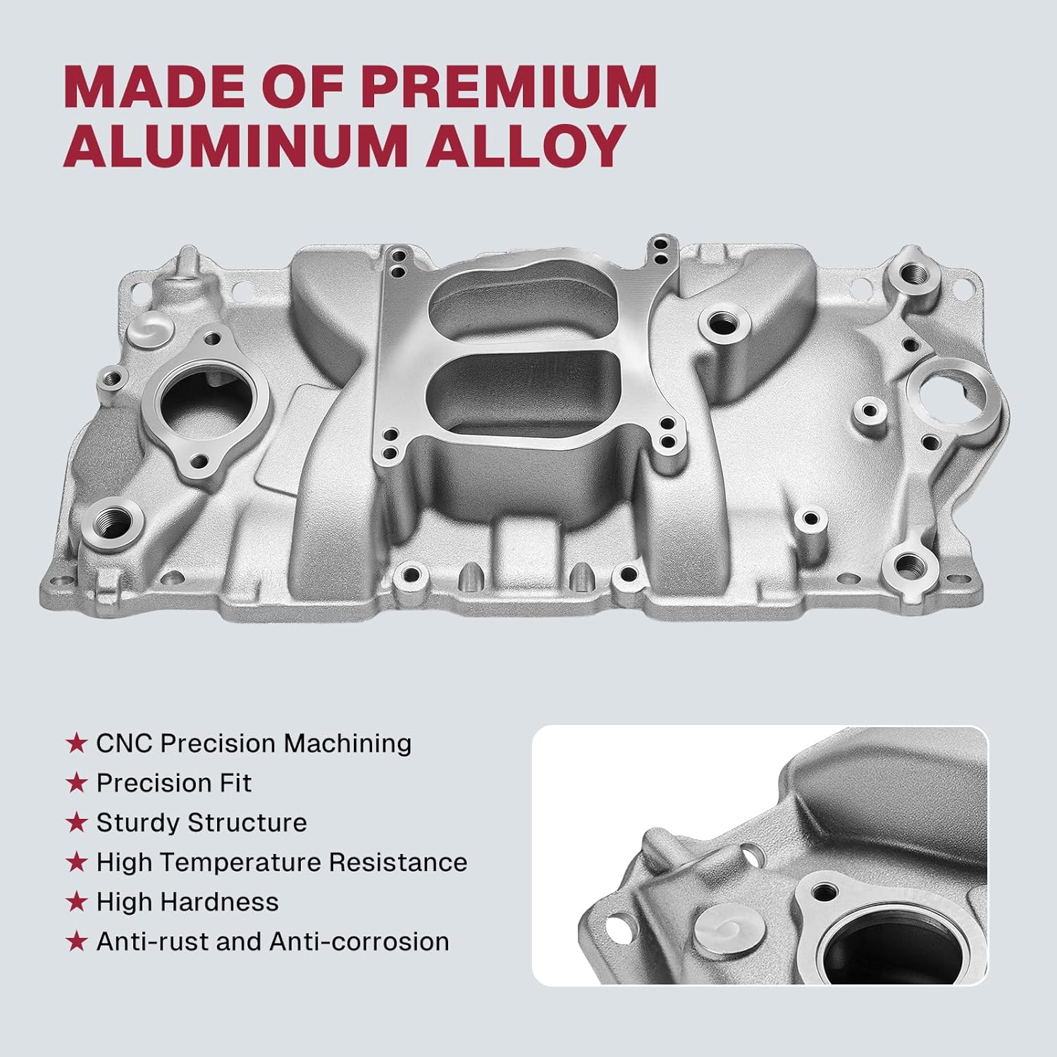 2101 2001 Intake Manifold Kit Aluminum Performance Dual Plane Compatible with Chevy Small Block 1955-1995 SBC 262 265 267 283 302 305 307 327 350 400 V8 Engine, Silver