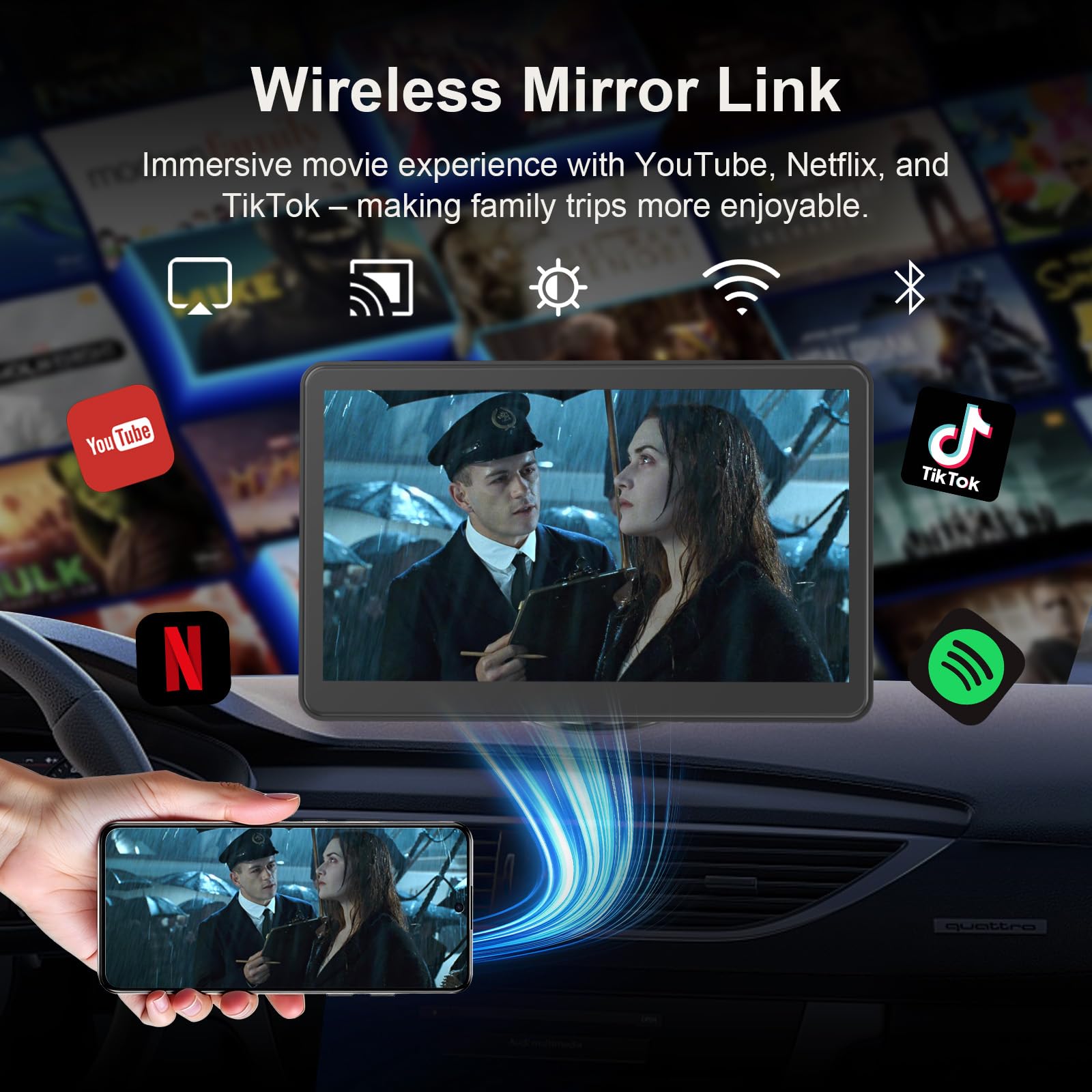 7" Portable Apple Car Play Screen for Vehicle, Wireless Android Auto & Apple Carplay Screen for Car with Backup Camera, Bluetooth, GPS Navigation, Voice Control, Mirror Link, FM, AUX - 5