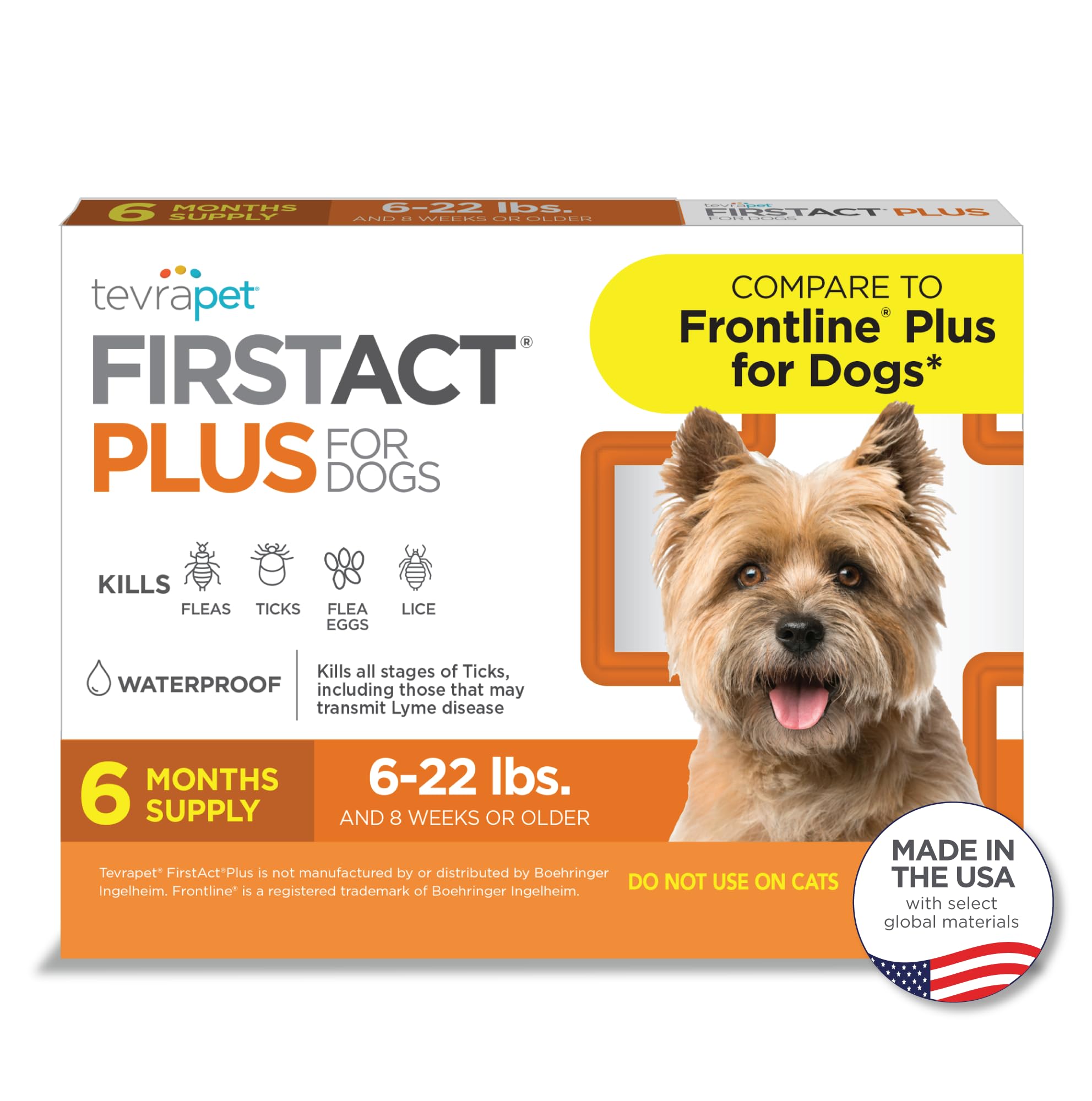 FirstAct Plus Flea Treatment for Dogs, Small Dogs 5-22 lbs, 6 Doses, Same Active Ingredients as Frontline Plus Flea and Tick Prevention for Dogs