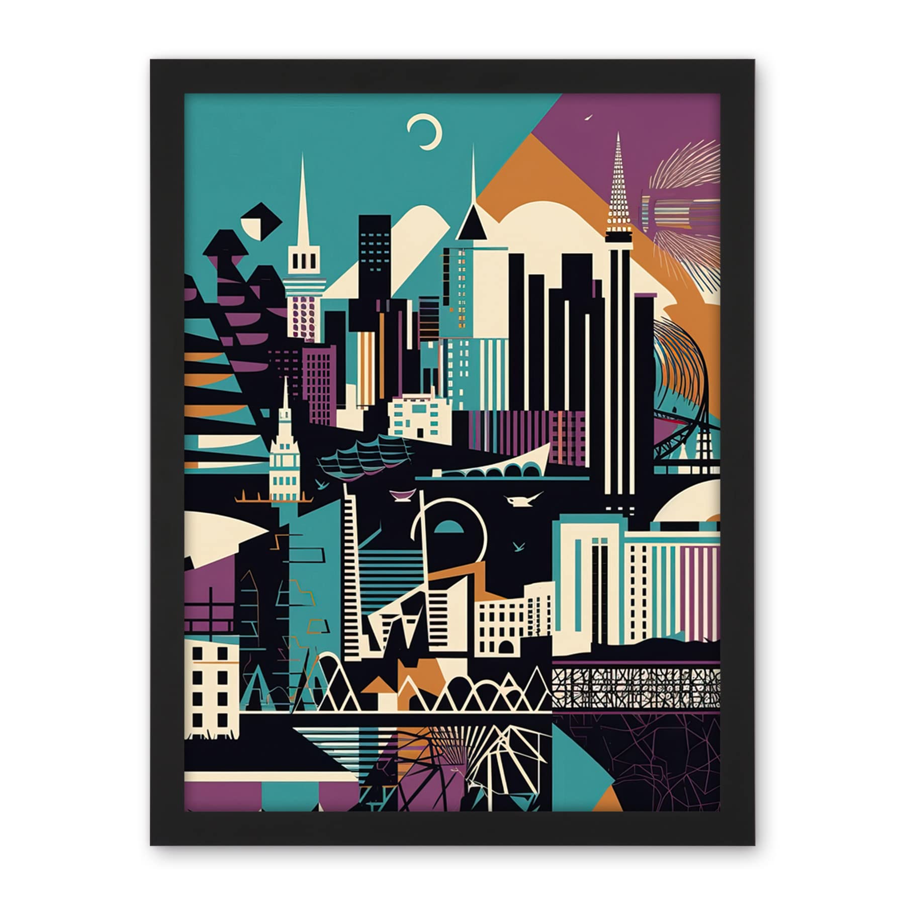 Artery8 Dundee City Modern Abstract Geometric Cityscape Artwork Framed Wall Art Print 18X24 Inch