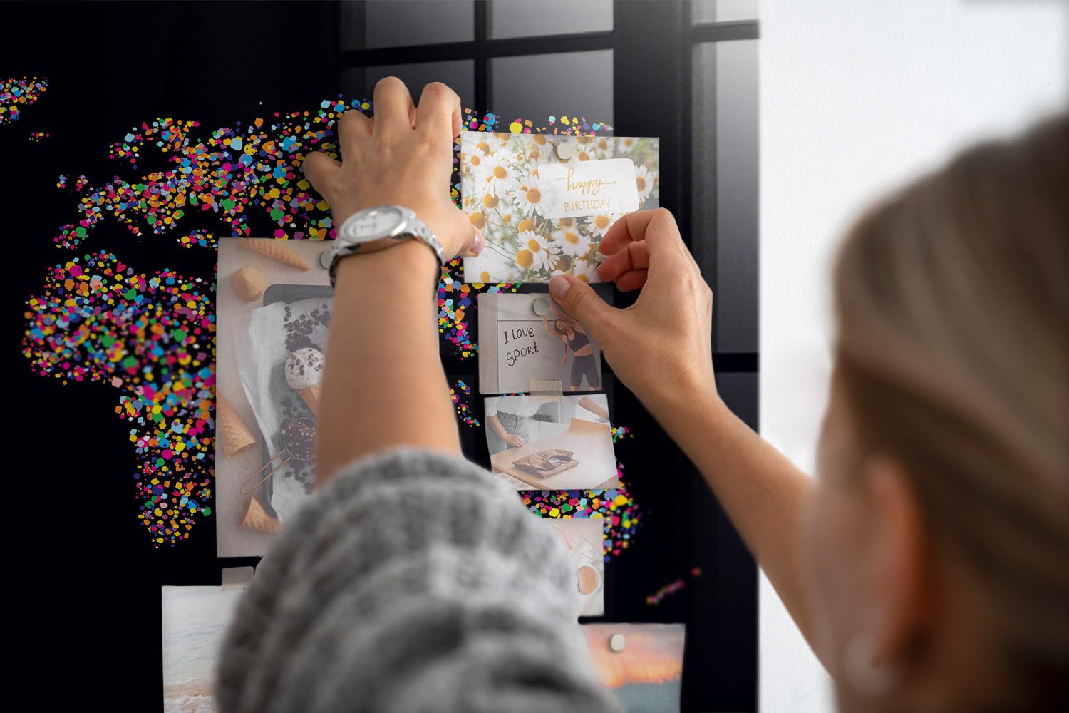 Magnettafel für Schule Gastronomie und Büro 90x60 Weltkarte aus Punkten | Pinnwand | Glas | Memo | Organizer | Planer | Sicherheitsglas | Paneel | Infoboard | Wochenplaner | Terminkalender