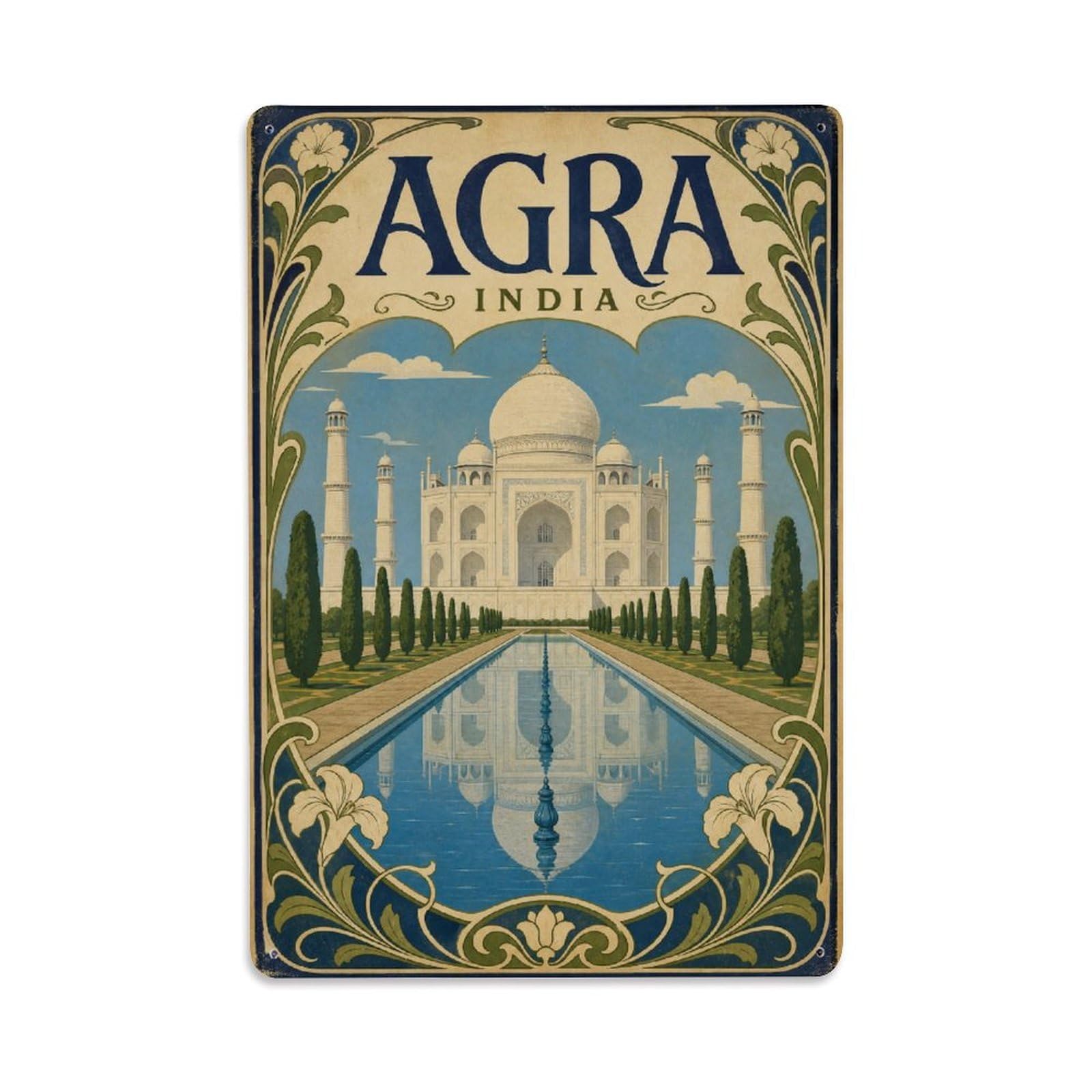 Vintage Travel India Agra Metal Tin Sign Plaque Wall Decor for Cafe, Club Bar, Office, Garden Metal Poster 8x12Inch