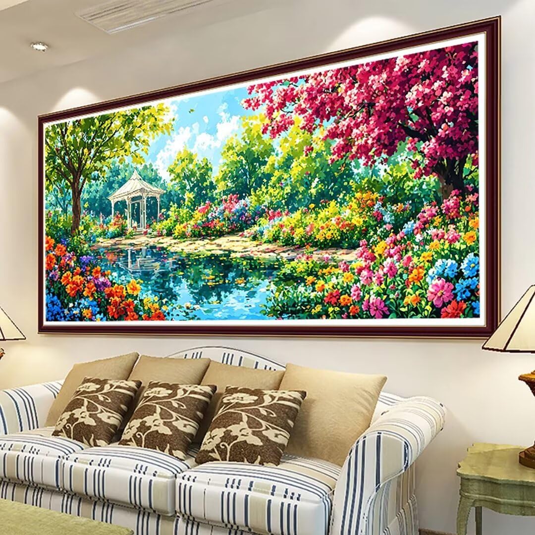 Malen Nach Zahlen Erwachsene Blume Paint by Numbersr, Garten Malen Nach Zahlen Kinde Anfänger, DIY Handgemalt Ölgemälde Leinwand Kit mit Pinseln und Acrylfarbe für Home Décor, Ohne Rahmen 60x120cm 4-m