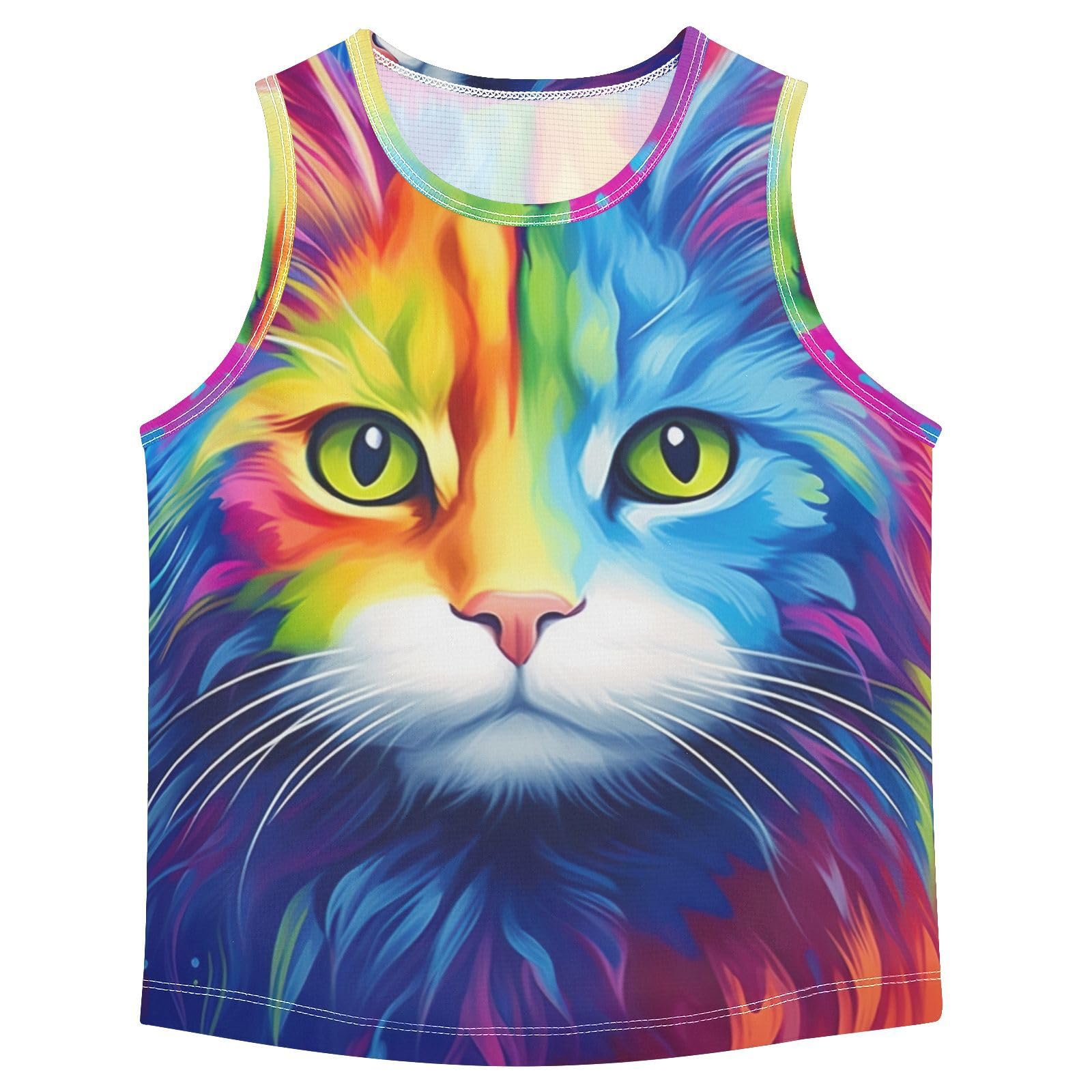 Canottiera senza maniche con gatto neon per ragazzo, canottiera sportiva traspirante per bambini
