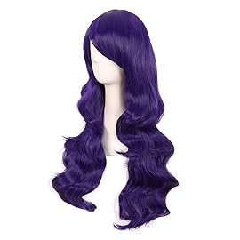 MapofBeauty 28 Inch/70cm Charming Women Side Bangs Long Curly Full Hair Synthetic Wig (Dark Purple)