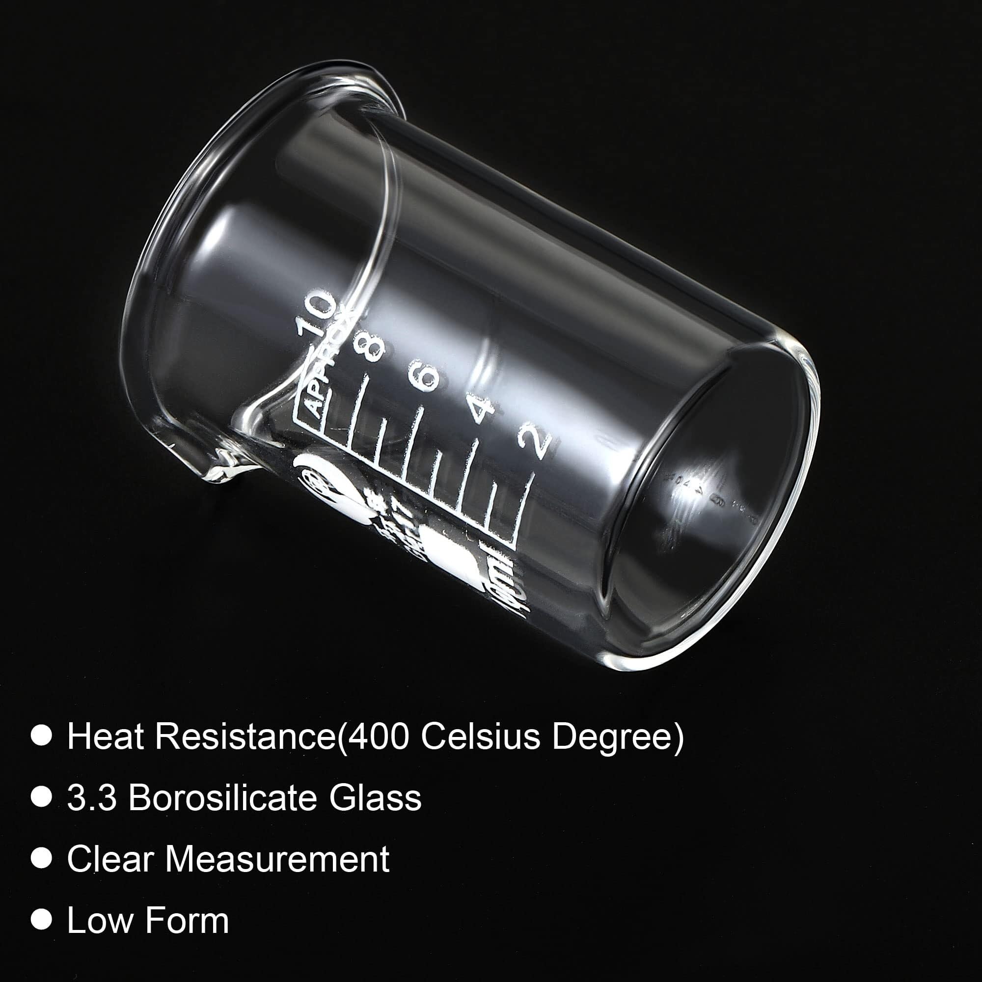 Bicchiere da laboratorio, Becher in vetro borosilicato da 800 ml, forma bassa, beccuccio con scala graduata, confezione 2. Calore(10 pcs 10ML)