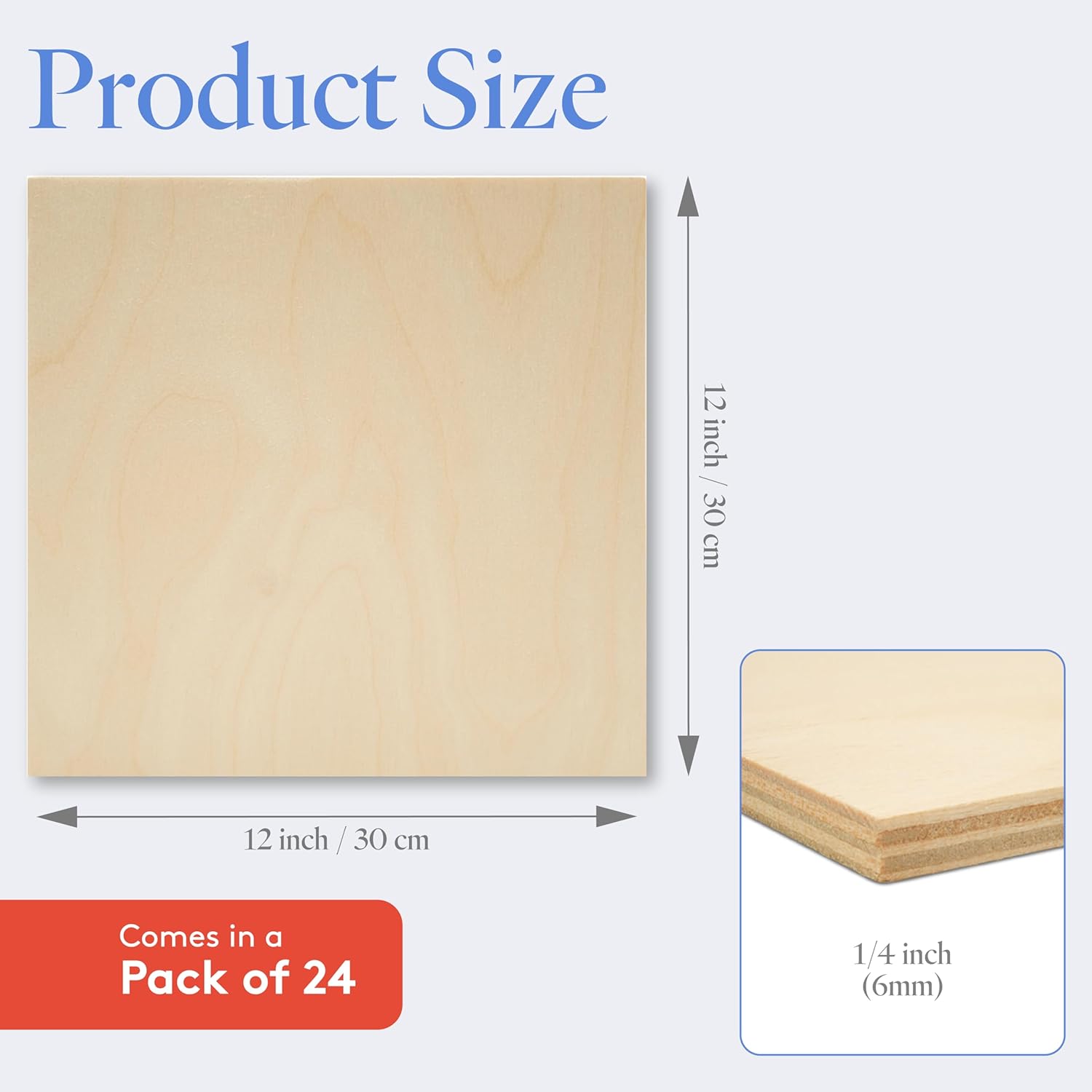 6 mm Baltic Birch Plywood 1/4 x 12 x 12 Inch, Box of 24 B/BB Grade Craft Wood, Stronger Than Basswood Sheets, for Laser, CNC Cutting and Wood Burning, by Woodpeckers