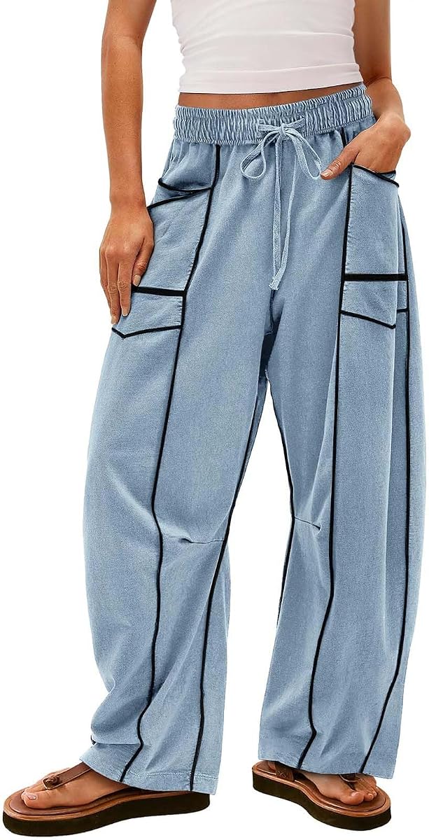 Pantalones de chándal de barril con cordón para mujer, pantalones de chándal holgados y suaves, ropa informal de calle Athleisure, ropa de viaje