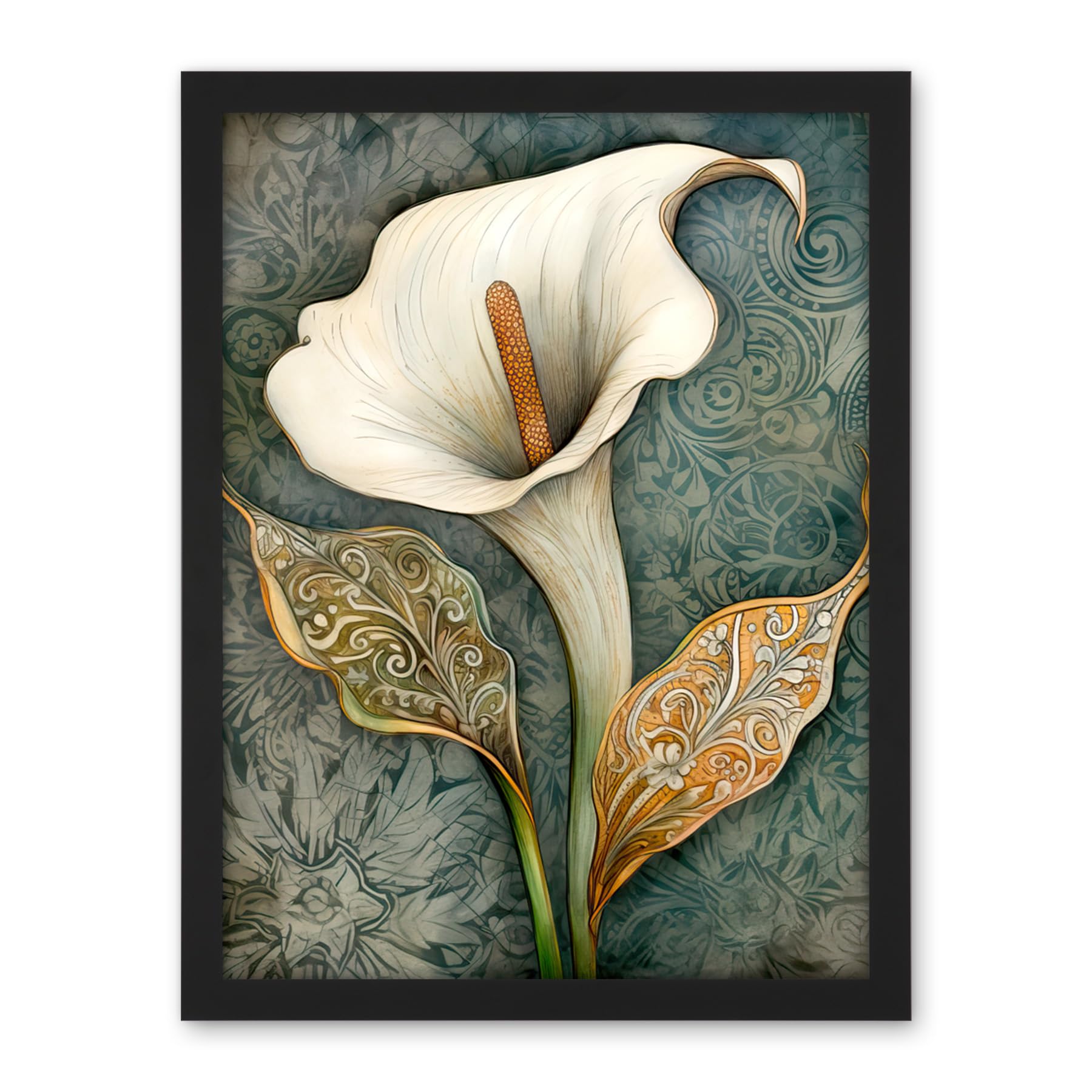 Artery8 William Morris Style Art Nouveau Calla Lily Flower Artwork Framed Wall Art Print 18X24 Inch