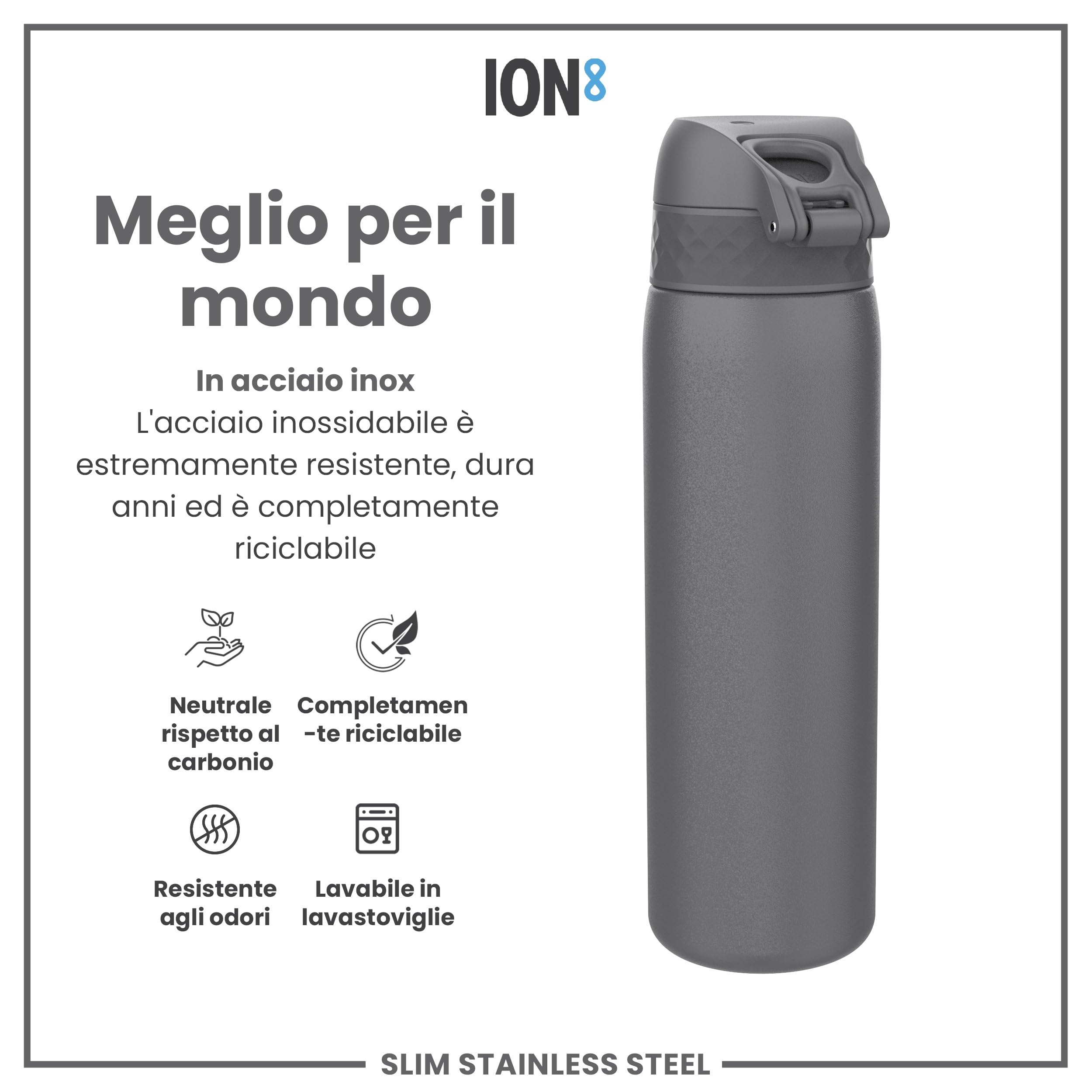 Borraccia ION8 In Acciaio Inox 600ml - Leggera, Senza Perdite, Per Zaini E Portabicchieri