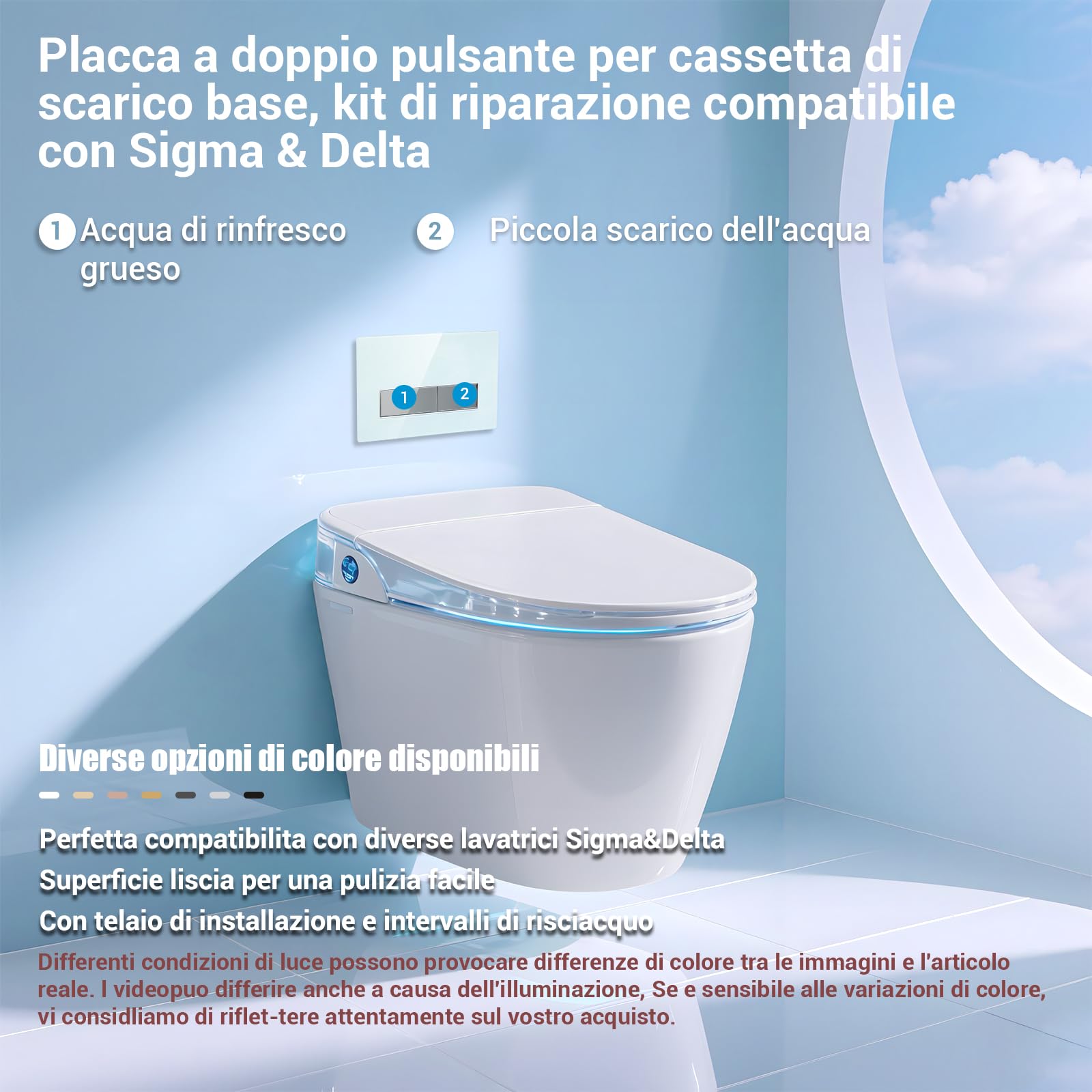 Placca di Comando WC Vetro Temperato per Geberit Sigma,Bianco | per Sigma 01/20/30 Cassetta Scarico Incasso,Risciacquo a due Quantità,UP300/UP320,246 × 164 mm