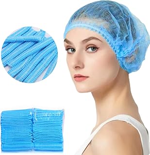50 Pack 21" Blue Disposable Breathable Fluffy Hat Hair Net Hair Sleeves with Swivel Side Headbands, Unisex, Perfect for Sleeping Hair Nets, Hair Nets Food Service,Personal Care (Blue/White)