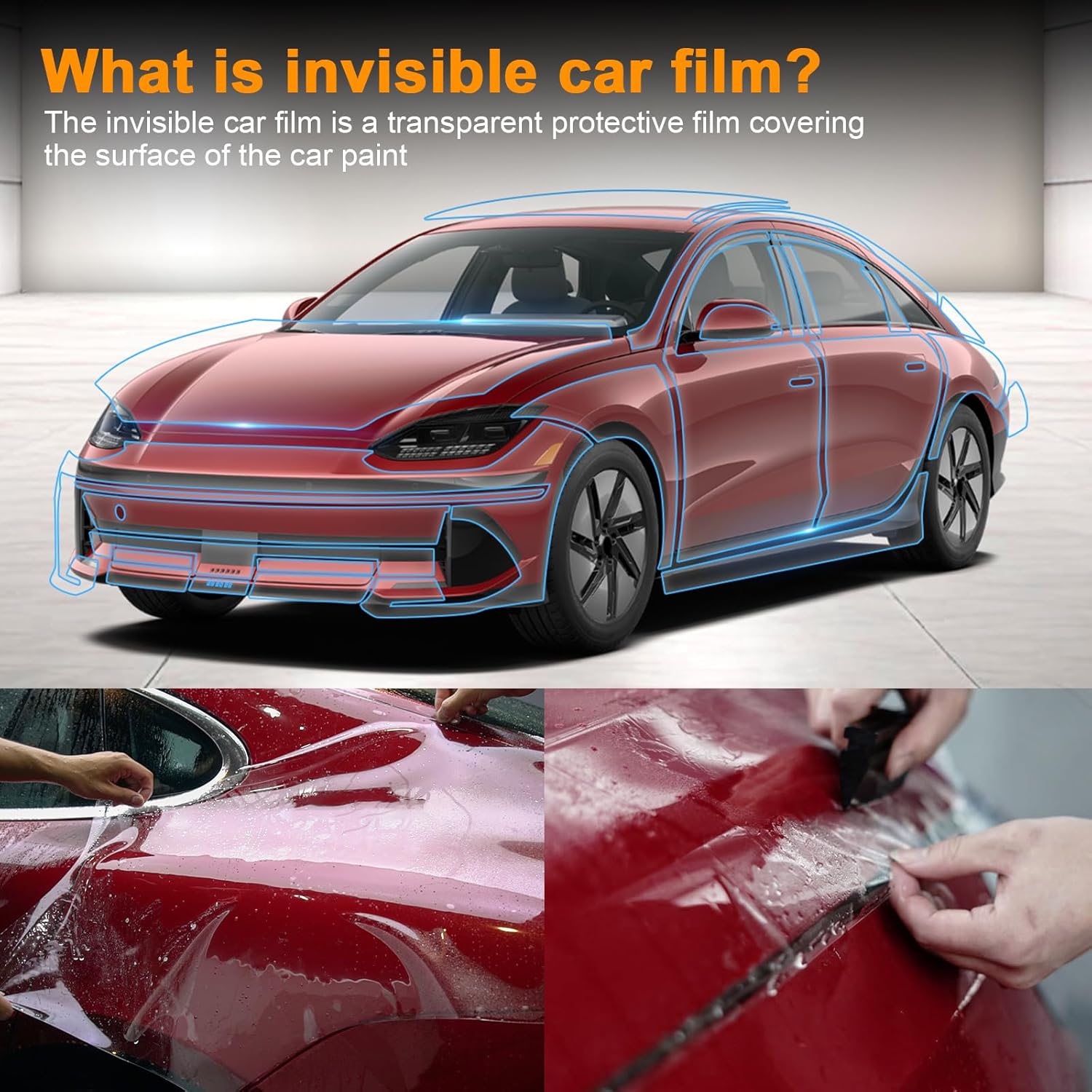 for 2023-2024 Hyundai Ioniq 6 PPF Precut Car Paint Protective Film Invisible Self Adhesive TPU Rainproof Film Scratch Protector Exterior Accessories (Front Bars + Headlights 11Pcs)