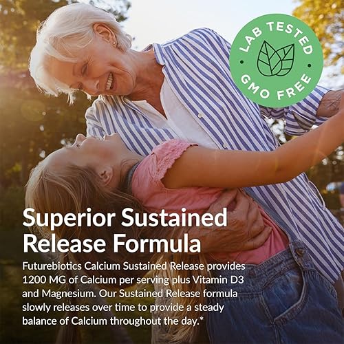 Miniatura 4 de Futurebiotics Calcio 1200 MG por porción Liberación Prolongada con Vitamina D3 1000 UI por porción Sin GMO, 90 Tabletas Vegetarianas