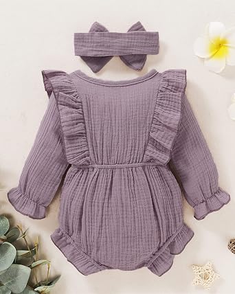 Saeaby Newborn Baby Girl Clothes Romper Fall Winter Outfit Ruffle Long Sleeve Jumpsuit One Pieces Romper Bodysuit