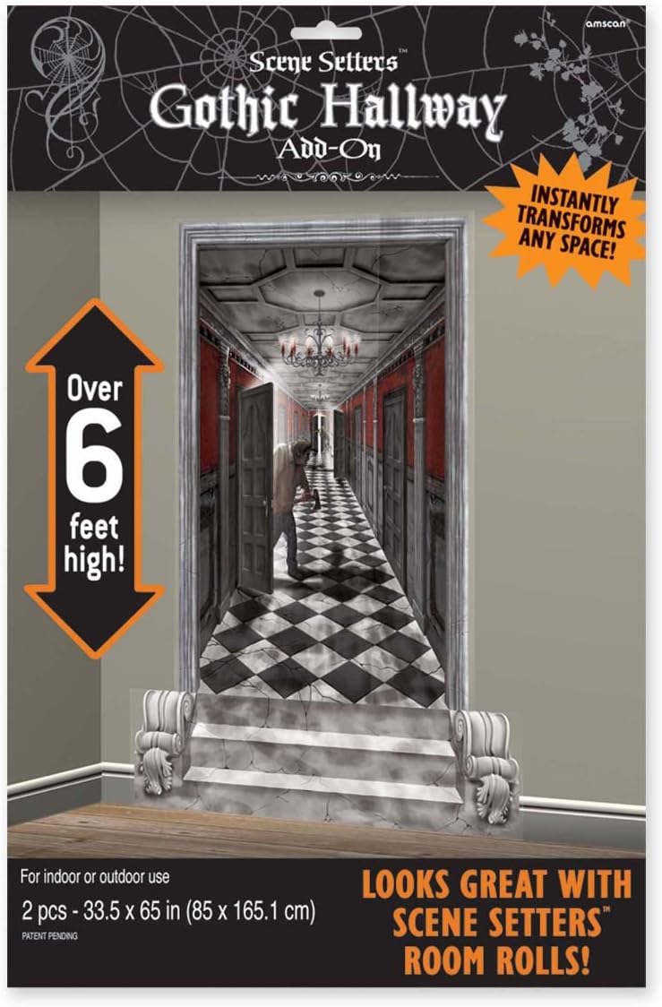 Amscan Plastic Gothic Mansion Long Hallway Scene Setters, 65" x 33.5", 2 Pcs