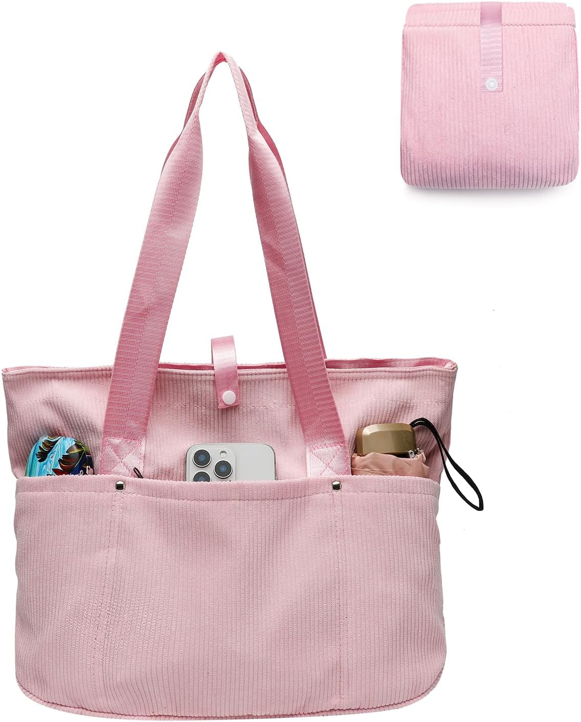 Corduroy Tote Bag for Women, Foldable Tote Bag With Zipper, Large Shoulder Bag, Purses and Handbags for Work Travel