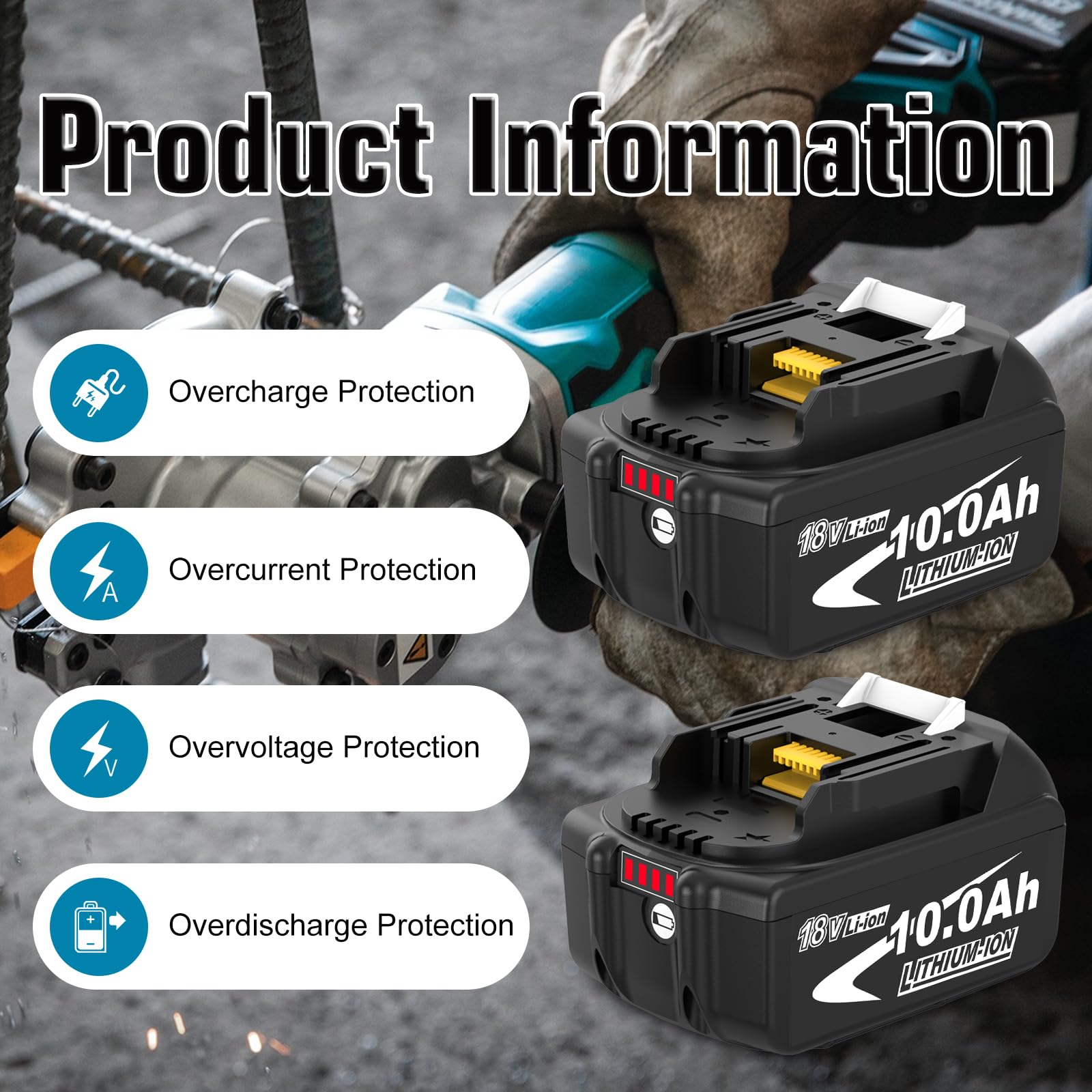 Dosctt 8 X 10Ah BL1850B Remplaceme pour Makita 18V Batterie pour Makita Batterie BL1850B BL1860B avec indicateur LED