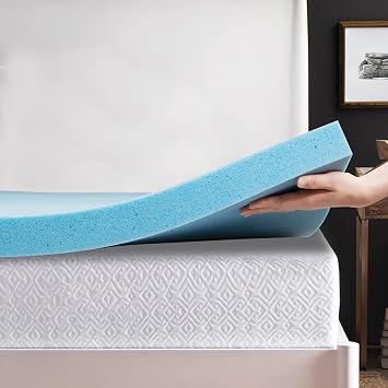 2-Inch Gel Memory Foam Mattress Topper, CertiPUR-US Certified for Superior Comfort and Support, Twin, Blue