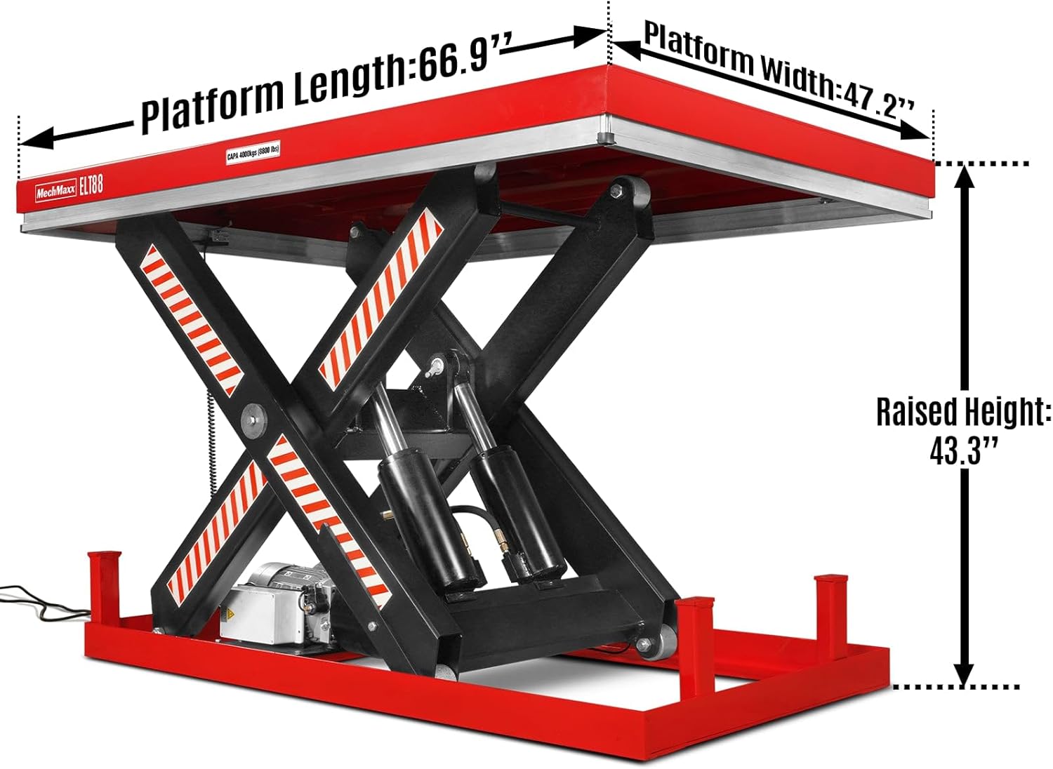MechMaxx ELT88 Hydraulic Lift Table with dimensions